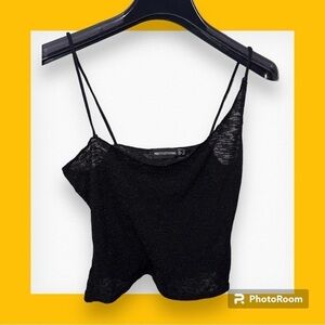 PrettyLittleThing Black Sheer Knit Asymmetrical Tank Size 6
